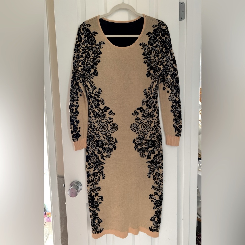 Sweater dress M knit midi black beige